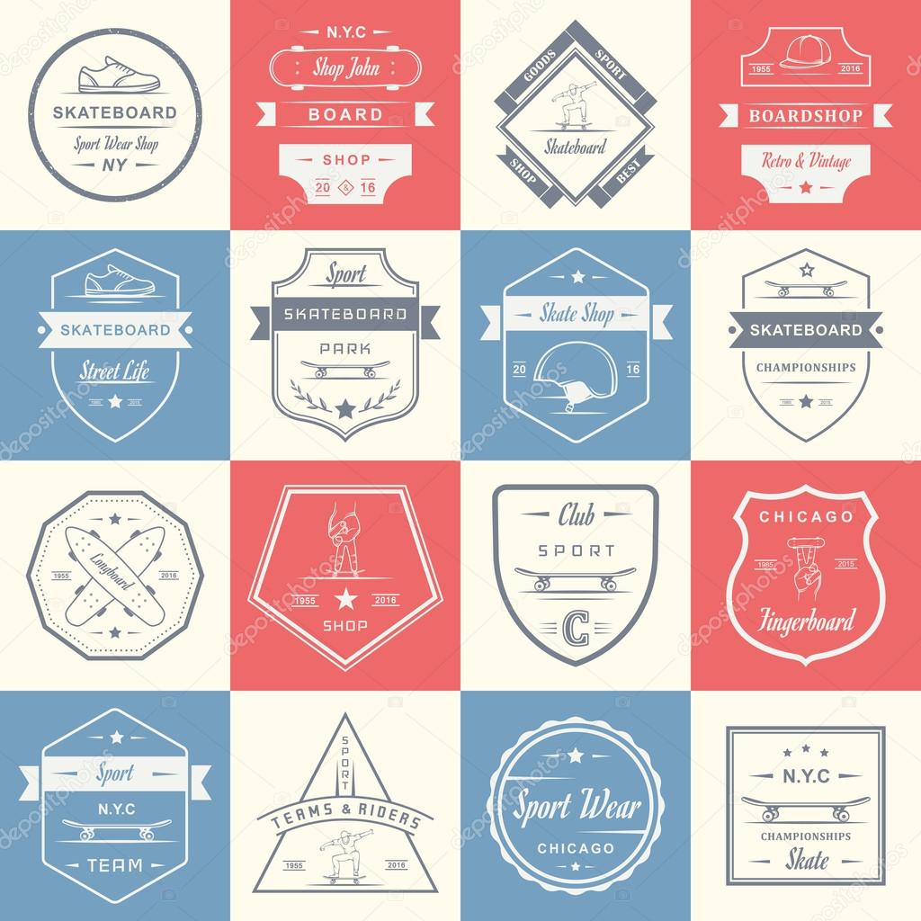 Set of skateboarding logo, badge, emblems, stickers, labels and elements of street style. Collection sign street art, street life and graffiti