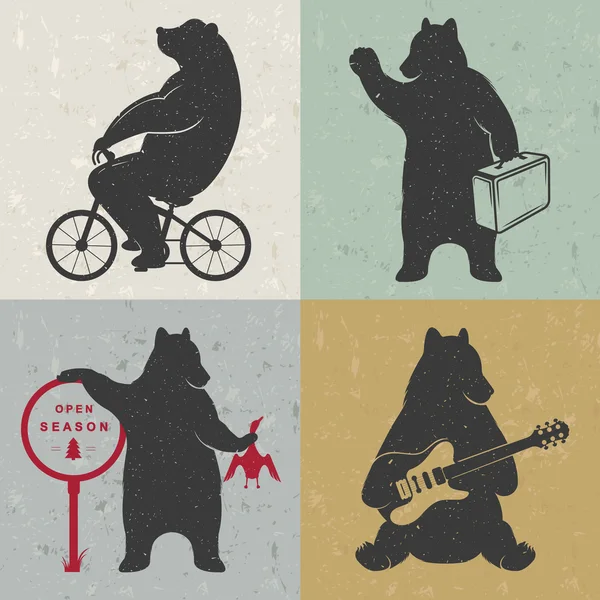 Conjunto signo osos divertidos — Vector de stock