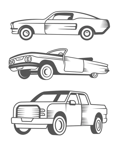 Set of Muscle car, Vintage car and Pickup Truck — Stock Vector