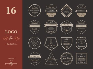Vektör Retro kaykay Logo ve rozet ayarla