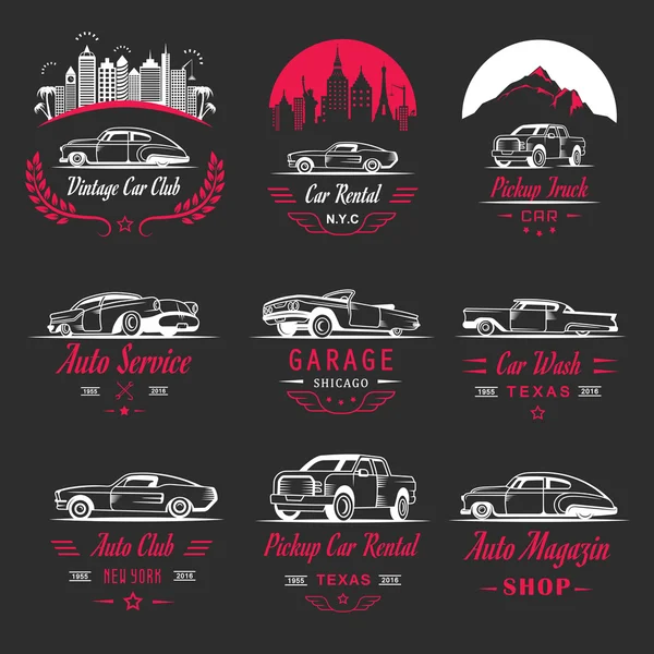 Vector Set of Vintage Car Badges and Sign — Stock Vector