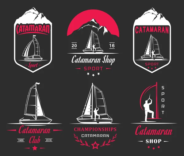 Set Catamaran Logos and Badges — Stock Vector