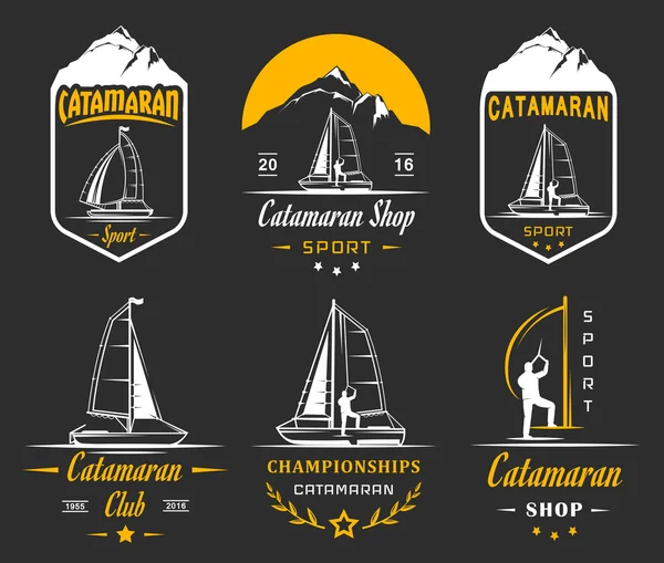 Set Catamaran Logos and Badges — Stock Vector