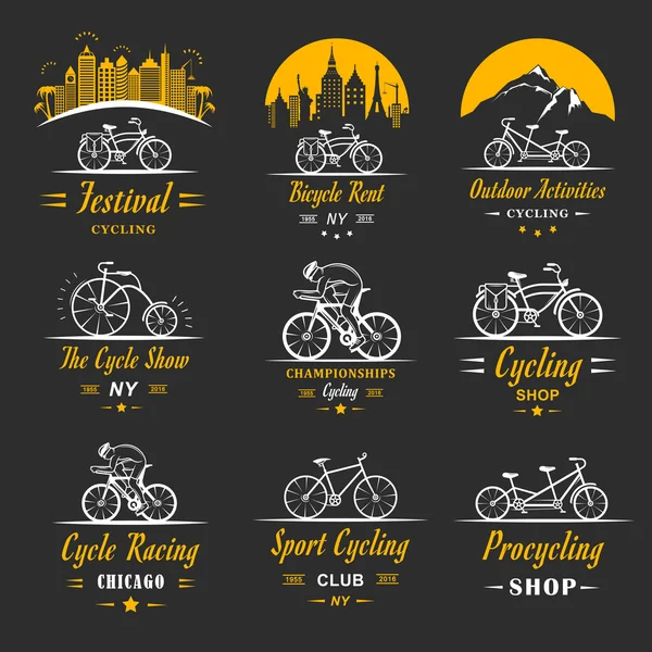 Set Vintage Ciclismo y bicicleta signo e insignias — Vector de stock