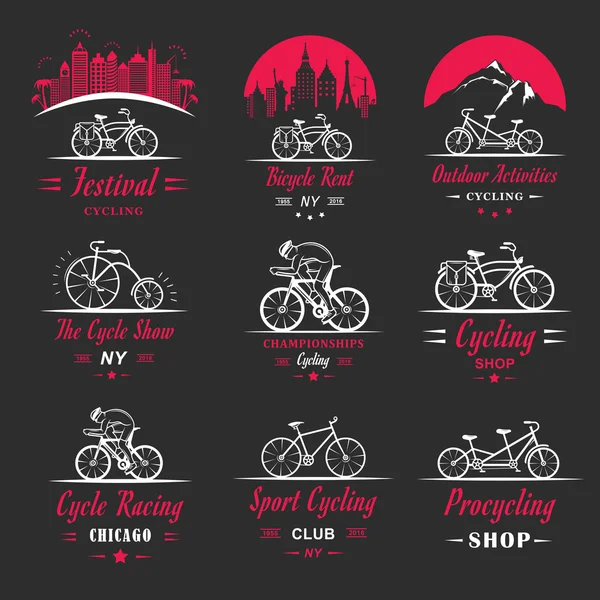 Set Vintage Ciclismo y bicicleta signo e insignias — Vector de stock