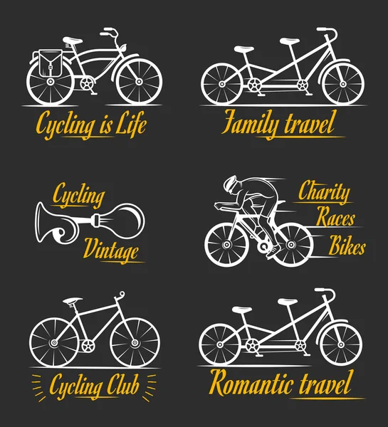 Ensemble Panneau et badges vélo et vélo vintage — Image vectorielle