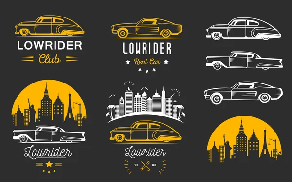 Vintage Lowrider Logo rozet ve işareti ayarla — Stok Vektör