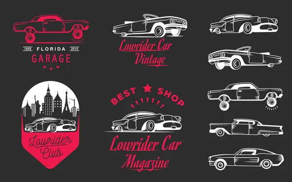 Set Vintage Lowrider Logo Badge and Sign — Stock Vector