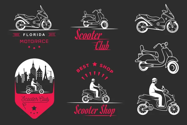 Set Vector Vintage Signo y Logos Scooter — Vector de stock