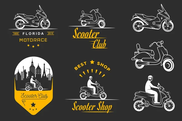 Set Vector Vintage Signo y Logos Scooter — Vector de stock