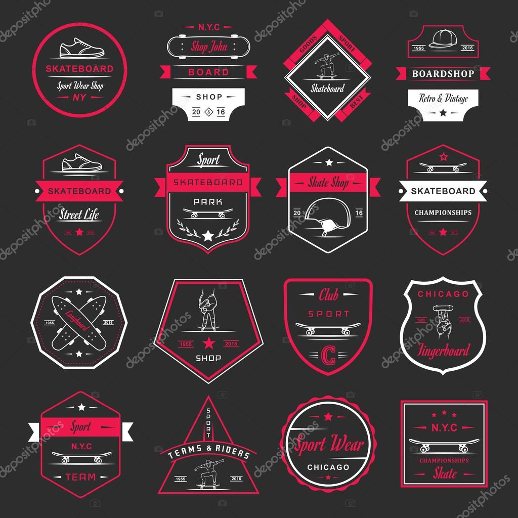 Set of skateboarding logo, badge, emblems, stickers, labels and elements of street style. Collection sign street art, street life and graffiti