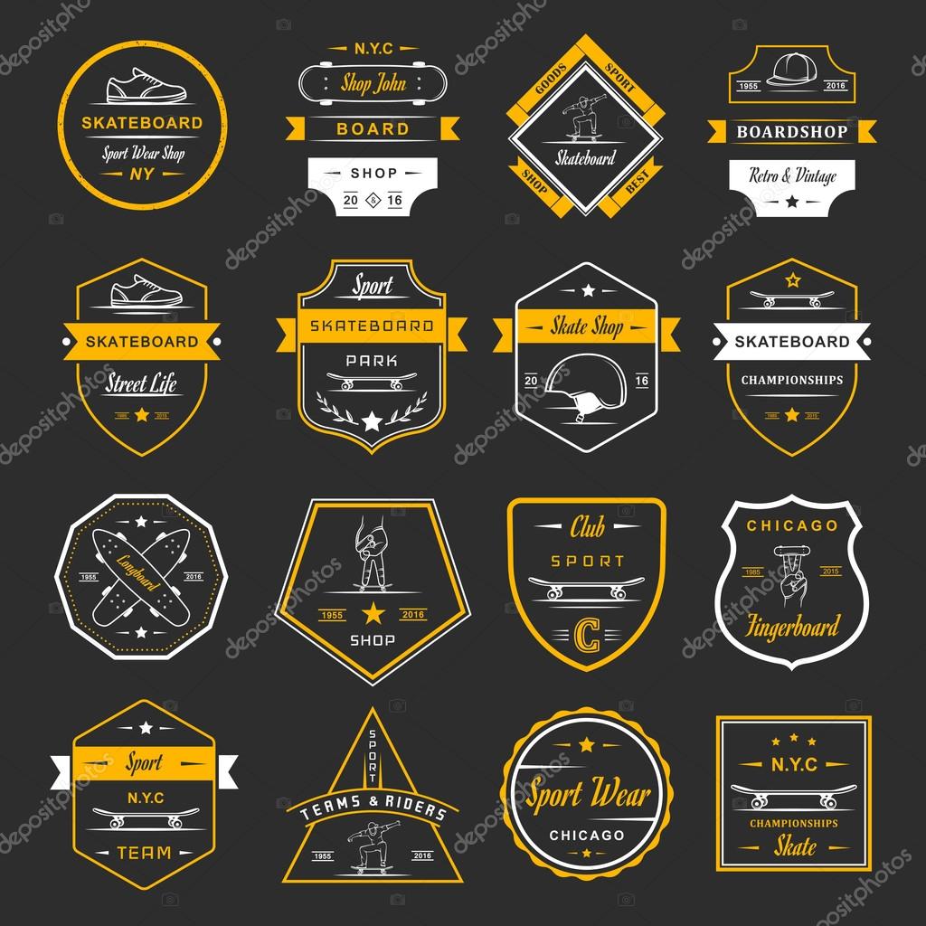 Set of skateboarding logo, badge, emblems, stickers, labels and elements of street style. Collection sign street art, street life and graffiti