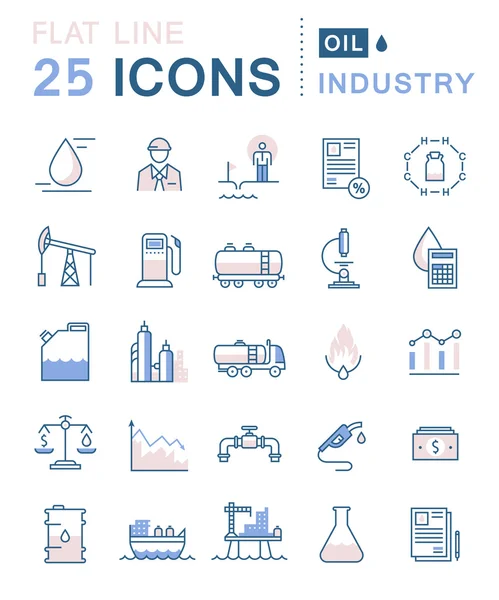 Set de iconos de línea plana vectorial Industria petrolera — Vector de stock