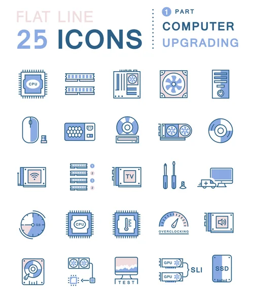 Set Vector Flat Line Iconos Actualización de Ordenador — Vector de stock