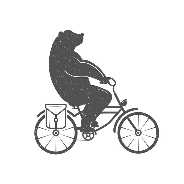 自転車で面白いクマのヴィンテージのイラスト — ストックベクタ