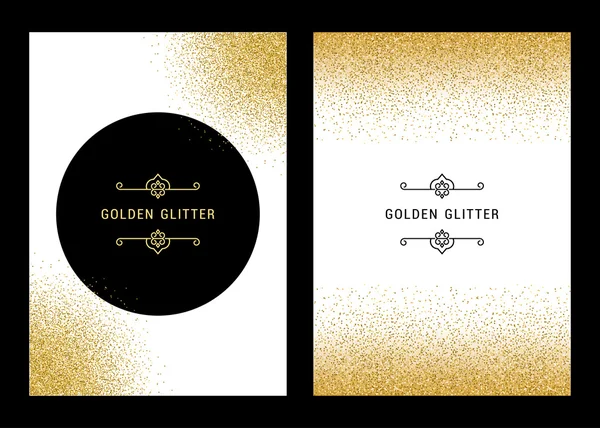 Conjunto de vectores Gold Glitter Card y fondo — Archivo Imágenes Vectoriales