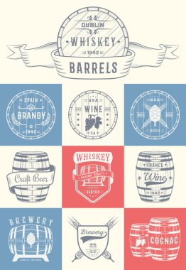 Set of Vector Cask Alcohol Emblems