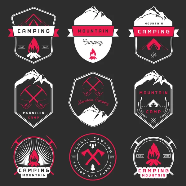 Set of Vector Badges Camping and Hiking — Stock Vector