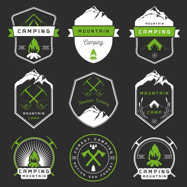 Set of Vector Badges Camping and Hiking — Stok Vektör