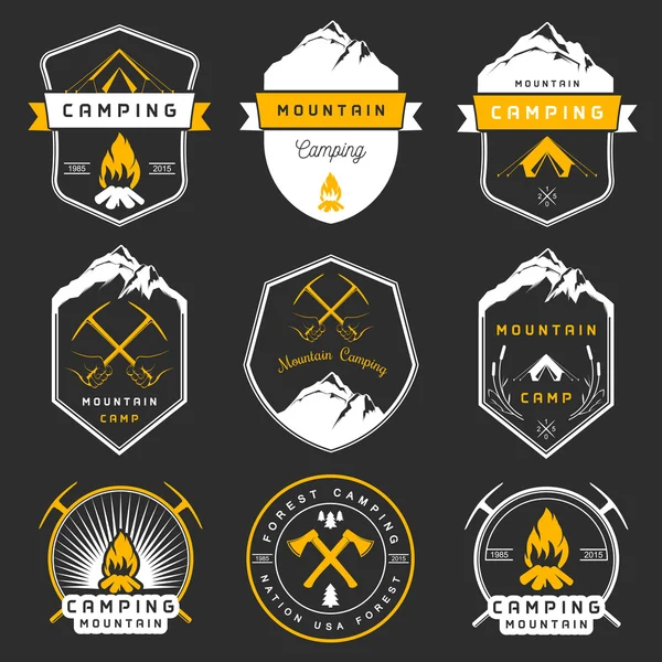 Set of Vector Badges Camping and Hiking — Stock Vector