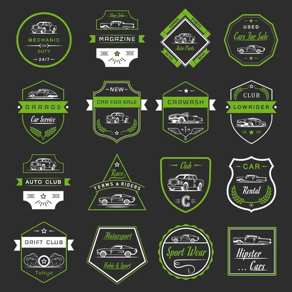 Vector Set of Vintage Car Badges and Sign — Stock Vector