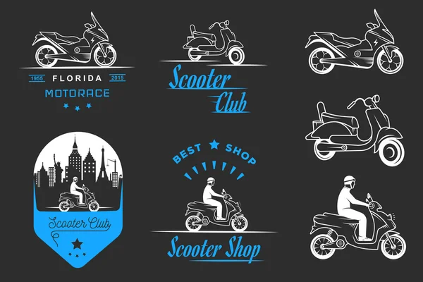 Set Vector Vintage Signo y Logos Scooter — Vector de stock