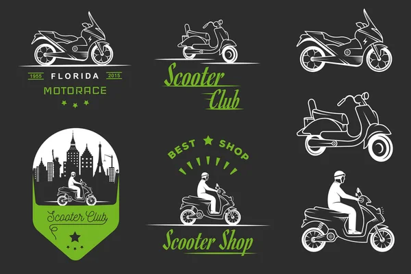 Set Vector Vintage Sign and Logos Scooter — Stock Vector