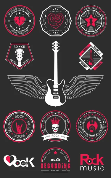 Set Badges de música rock e rock and roll — Vetor de Stock