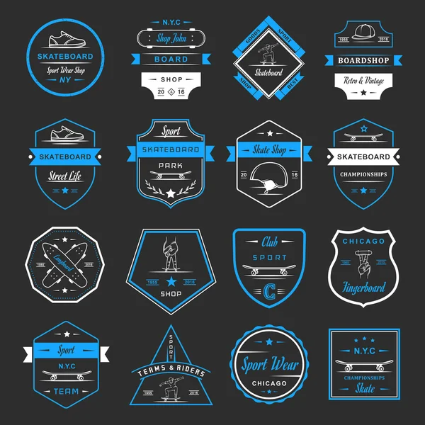 设置矢量复古滑板标志和徽章 — 图库矢量图片