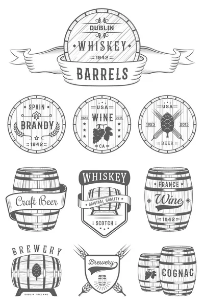 Set of Vector Cask Alcohol Emblems — Stock Illustration Set of Vector Cask Alcohol Emblems Vector Graphics
