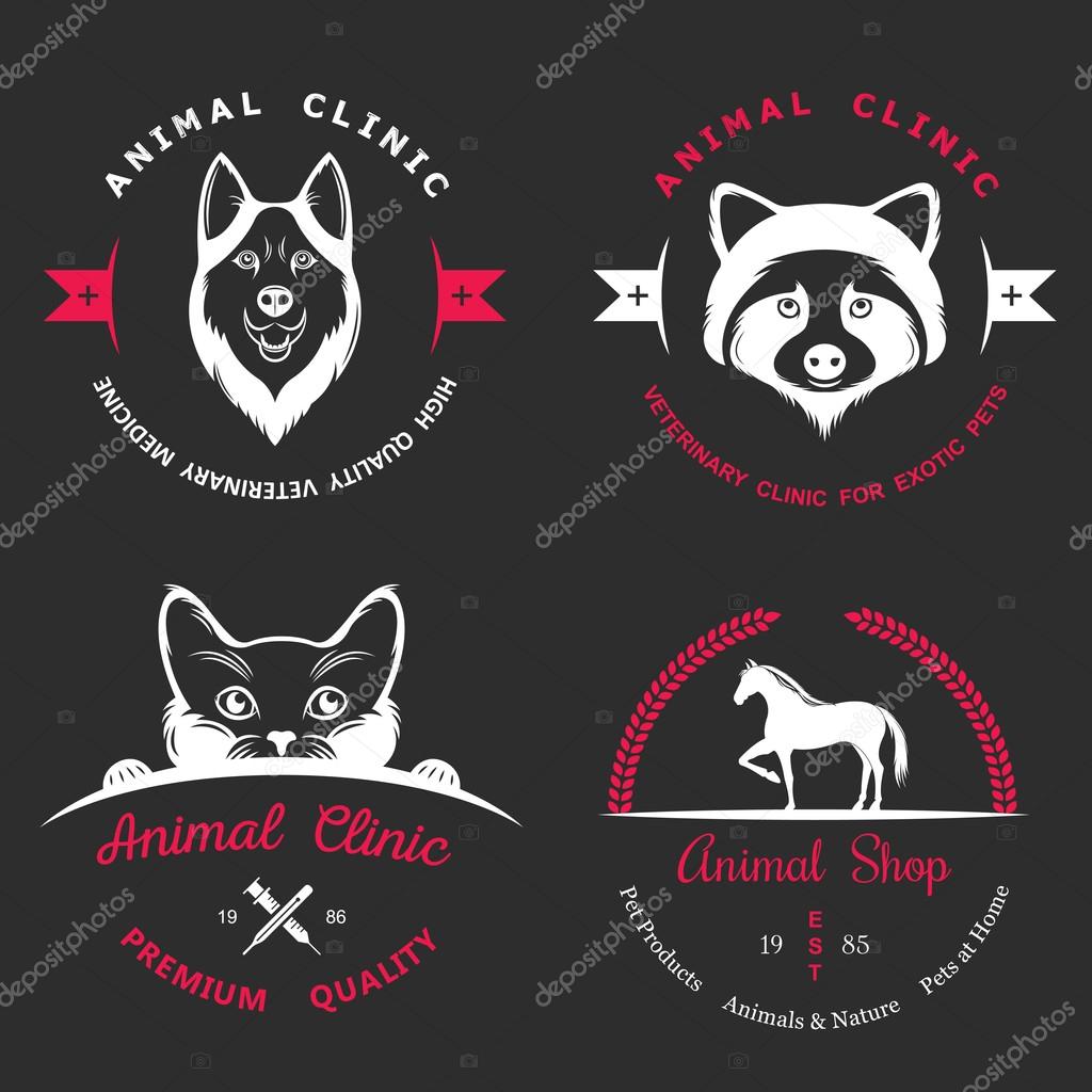 Set of vintage logo and logotype elements for pet shop, pet house, pet and exotic animals clinic.