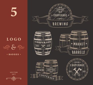 Set Wooden Casks Badges and Cooperage Logo clipart