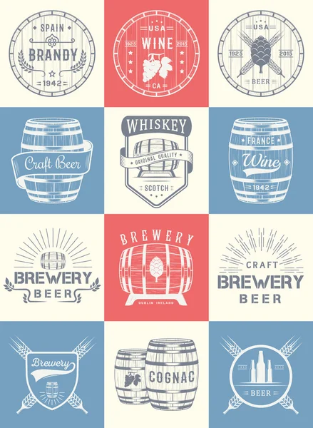 Set of Vector Cask Alcohol Emblems — Stock Vector