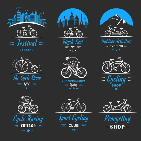 Oldtimer-Rad- und Fahrrad-Schilder und -Abzeichen — Stockvektor