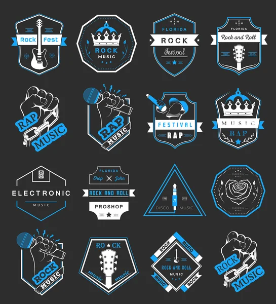 Conjunto de logos vectoriales y música de insignias — Vector de stock