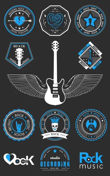 Set Badges of rock music and rock and roll — Stock Vector