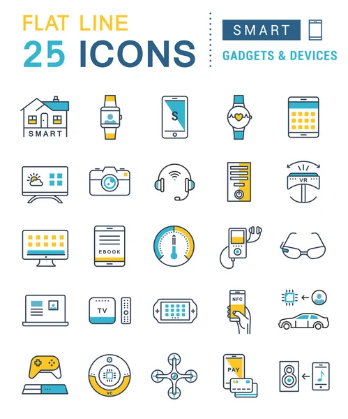 Set Vector Flat Line Icons Smart Device - Stok Vektor