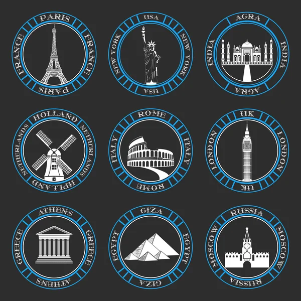 Set Vector Icons of Travel and Sightseeing — Stock Vector