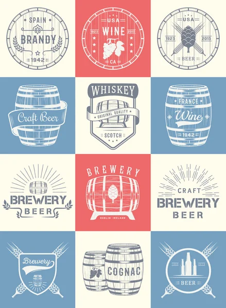 Set of Vector Cask Alcohol Emblems — Stock Illustration Set of Vector Cask Alcohol Emblems Vector Graphics