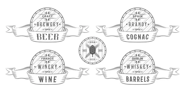 Set of Vector Cask Alcohol Emblems — Stock Illustration Set of Vector Cask Alcohol Emblems Stock Illustration