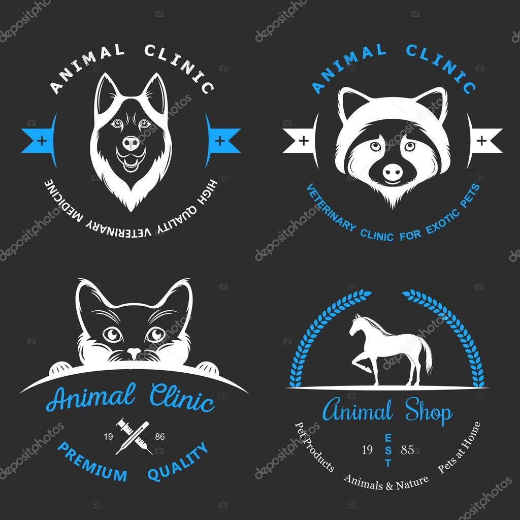 Set of vintage logo and logotype elements for pet shop, pet house, pet and exotic animals clinic.
