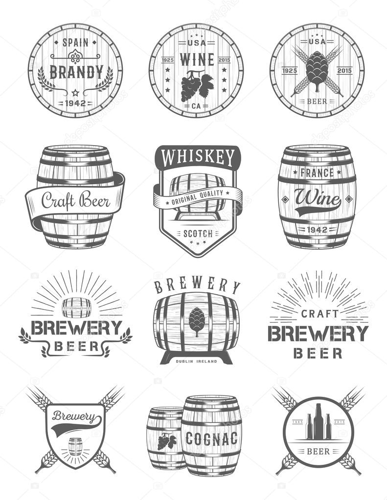 Set of Vector Cask Alcohol Emblems