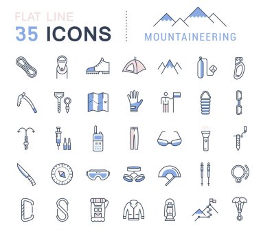 Vektör düz çizgi Icons Set dağcılık