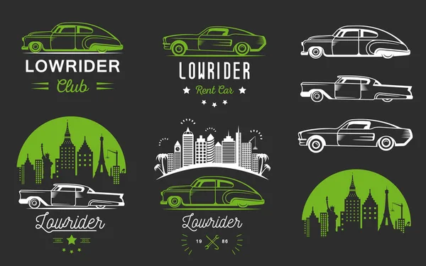 Vintage Lowrider Logo rozet ve işareti ayarla — Stok Vektör