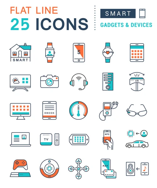 Set Vector Flat Line Icons Smart Device - Stok Vektor