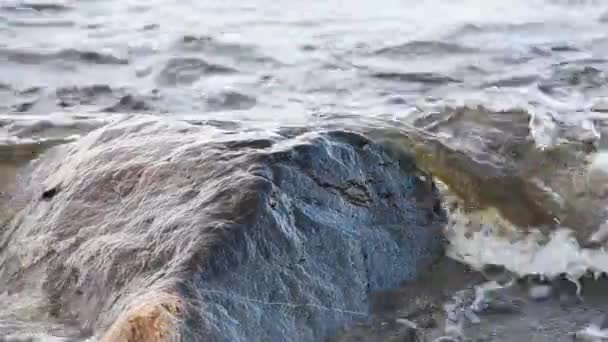 Large Rock Flooded Waves Sea Swedish Part Baltic Sea — Stockvideo