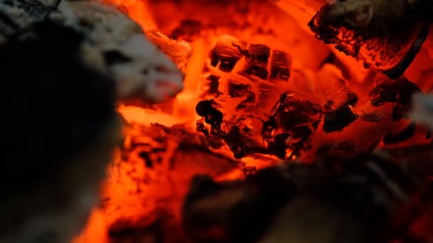 Glow Coal Has Become Very High Red Radiates Heat — Stock Video