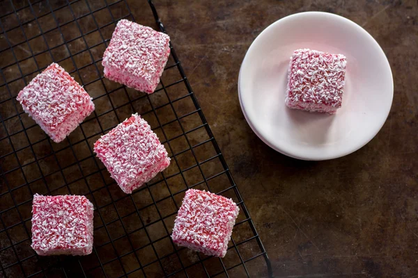 上面的质朴粉红色 Lamingtons — 图库照片