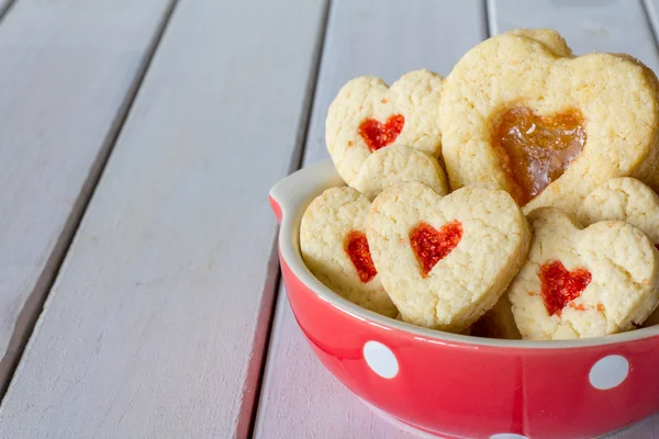 Bowl of Heart Cookies on White Table — Stock Photo, Image