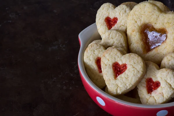 Bowl of Heart Cookies on Dark Tray — Stock Photo, Image